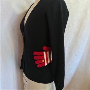 Moschino Sm black wool appliqué glove cardigan.